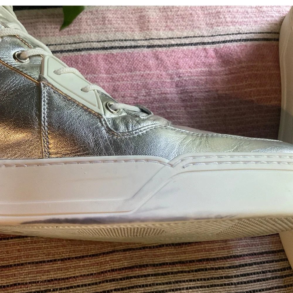 Gucci Argento Metallic Silver High Top Leather Trainers Size 14